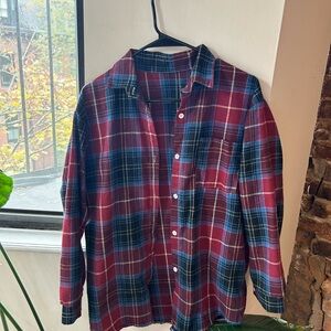 Women Fall Burgandy and Blue Plaid Shirt